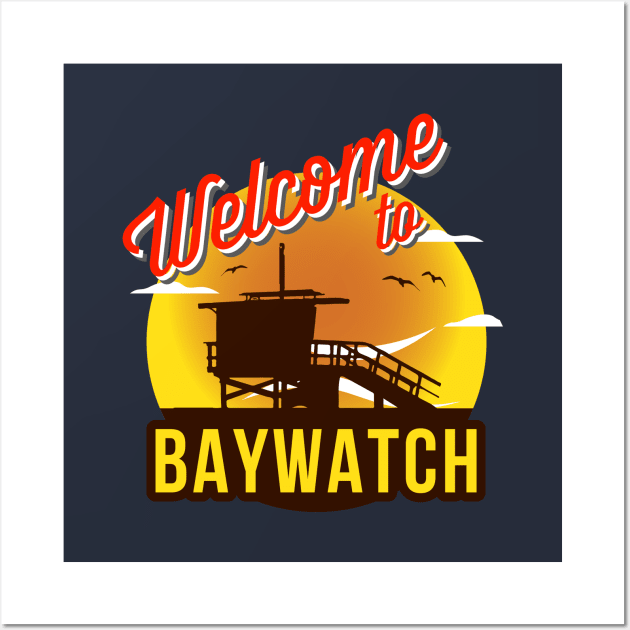 Welcome To Baywatch Lifeguard Tower Sunset Wall Art by Rebus28